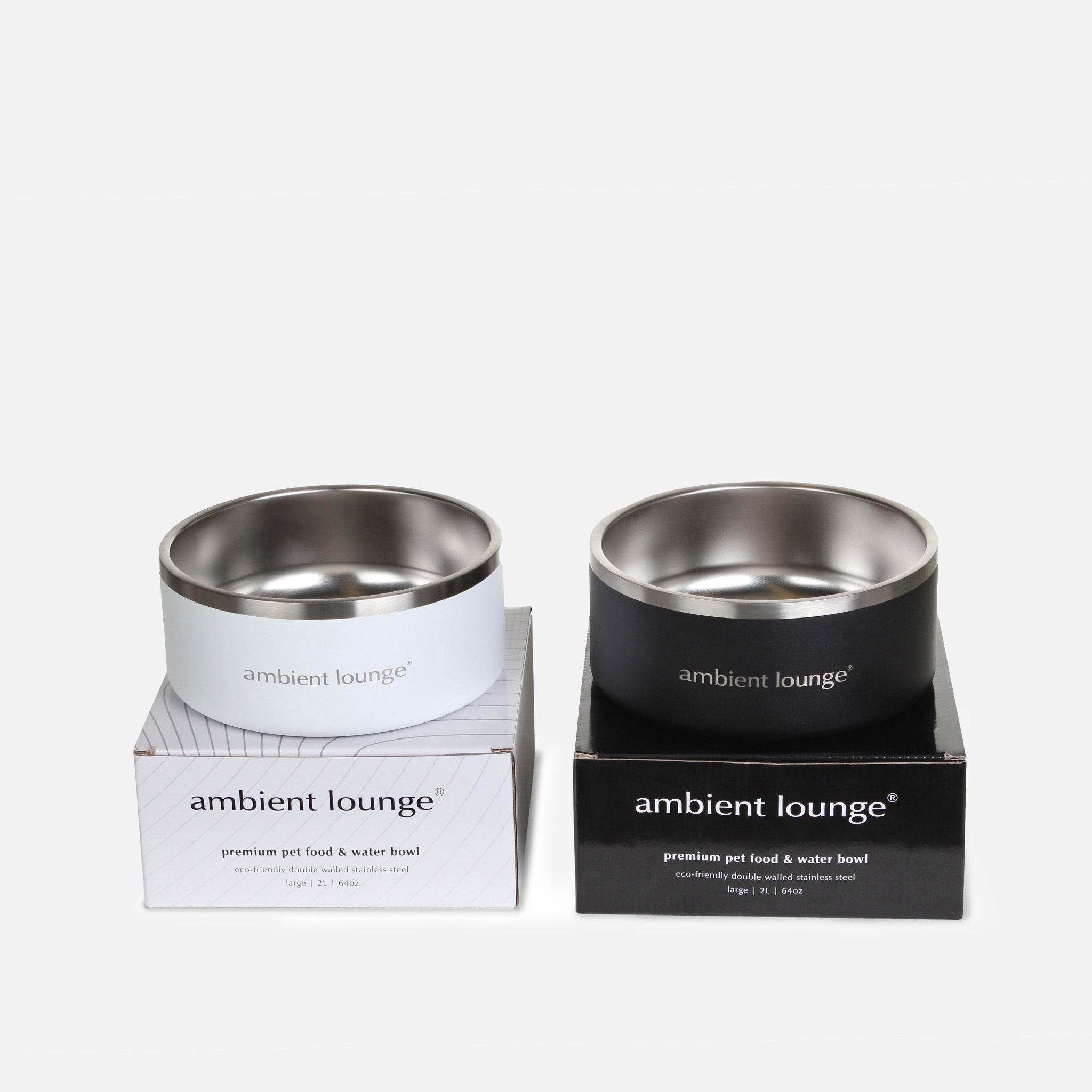2L Double-Wall Stainless Steel Food & Water Dog Bowl (Set of 2)
