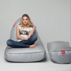Air mesh bean bag set in shady grey front with model