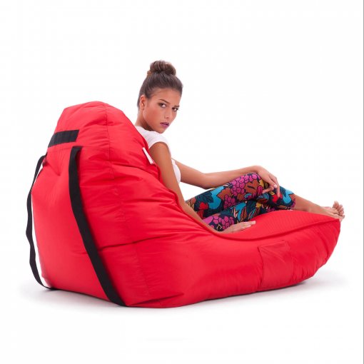 Air mesh bean bag in street cred red rear 34 view with model