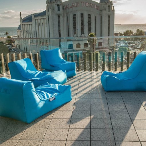 aquamarine evolution sofa bean bag rooftop view