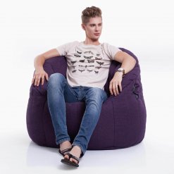 aubergine dream butterfly bean bag with model on front view