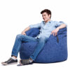 blue jazz butterfly bean bag with model on side view