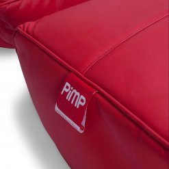 Bonded PU Leather bean bag set in totally well red logo closeup