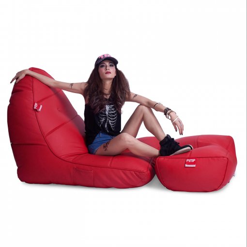Bonded PU Leather bean bag set in totally well red side view 2