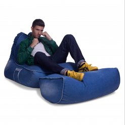 Denim Jeanious bean bag set front 3/4 view with model