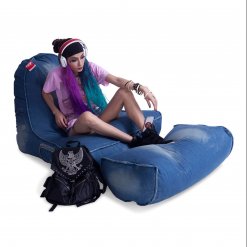 Denim Jeanious bean bag set front 3/4 view with model