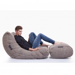 eco weave acoustic bean bag with model on side view