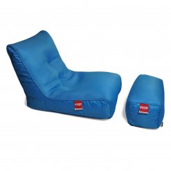 Air mesh bean bag lounger and ottoman set in blue 3/4 view