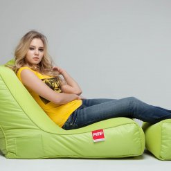 Air mesh bean bag lounger and ottoman set in green side view