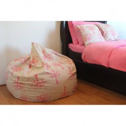 Lelbys kids bean bag in pink orchard colour lifestyle shot