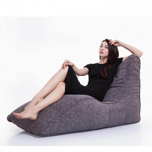 luscious grey avatar lounger bean bag with female model