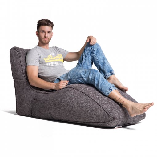 luscious grey avatar lounger bean bag with male model