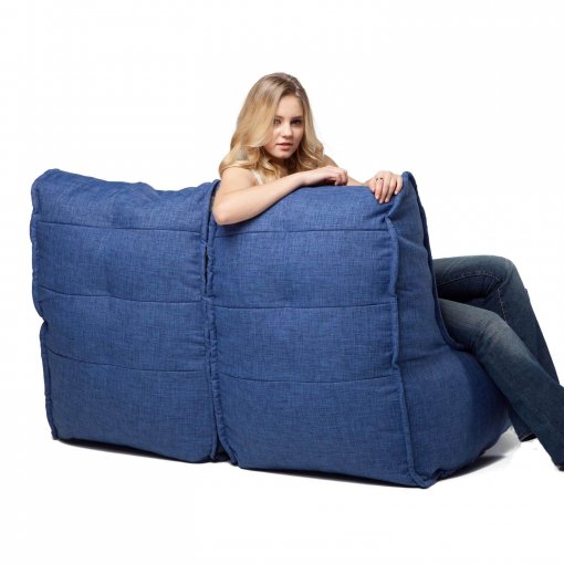 Twin couch bean bag sofa in blue jazz fabric rear angle view