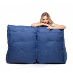 Twin couch bean bag sofa in blue jazz fabric rear view