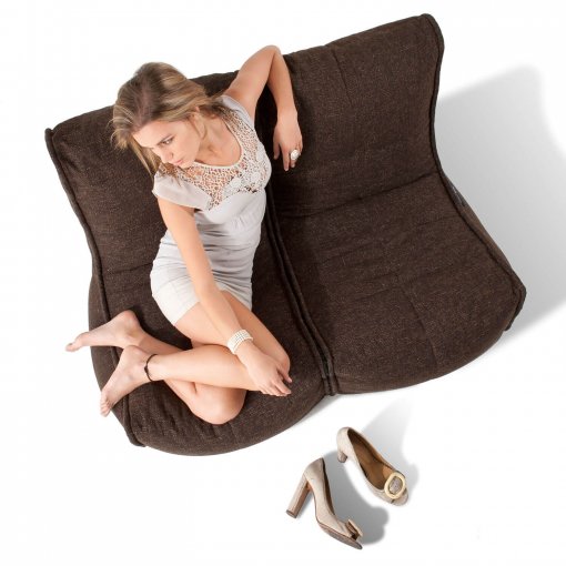 Twin couch bean bag sofa in hot chocolate from above