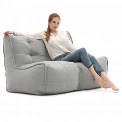 Twin couch designer bean bag sofa in Keystone Grey with model