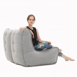 Twin couch designer bean bag sofa in Keystone Grey 3/4 back view