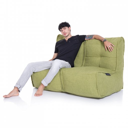 Twin couch bean bag sofa in citrus lime fabric with model 2