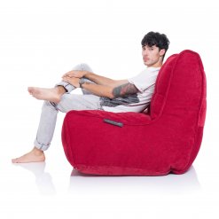 Twin couch bean bag sofa in wildberry red fabric side view