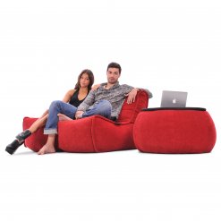 Twin couch bean bag sofa in wildberry red fabric with versa table