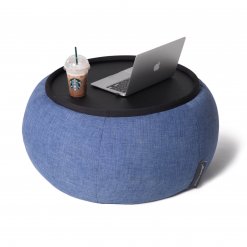 Versa table in blue jazz fabric with laptop 2
