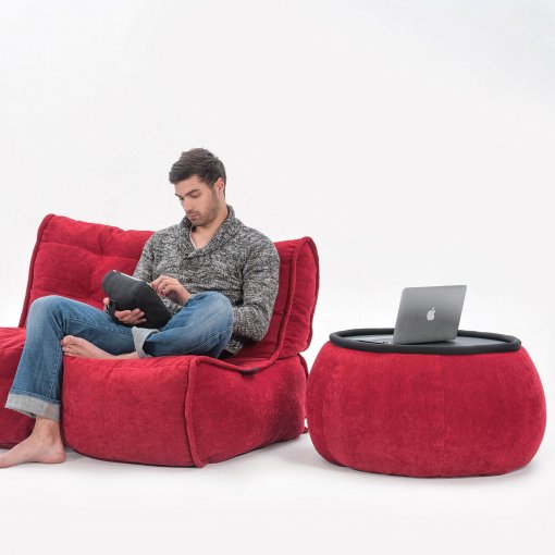 Versa bean bag table in wildberry deluxe with model