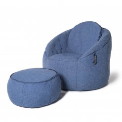 Wing ottoman in blue jazz fabric with butterfly sofa