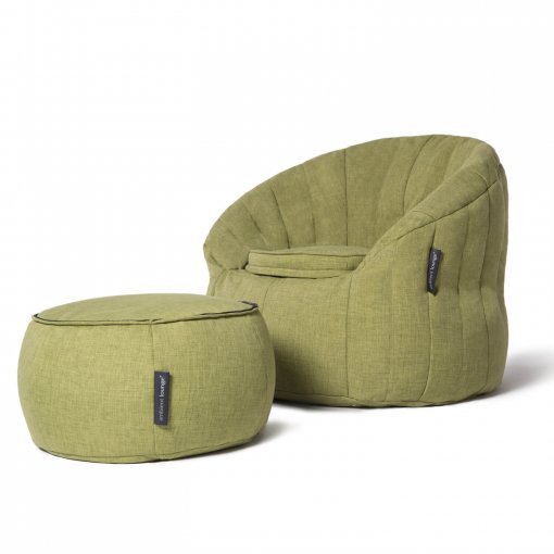 Wing ottoman as horizontal cushion in lime citrus with butterfly sofa